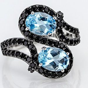 NEW Real Swiss Blue Topaz Black Spinel Platinum